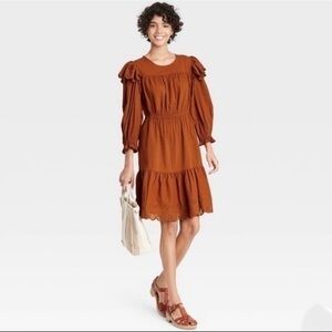 Universal thread eyelet ruffle dress in pumpkin